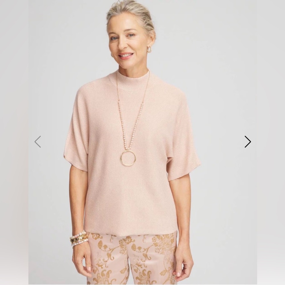 NWT Chico’s Shimmer Short Sleeve Pullover Sweater Size 2 Large - Picture 2 of 8